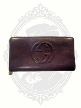 Vintage Gucci Purple Leather Zip Around Wallet GG Logo Made in Italy